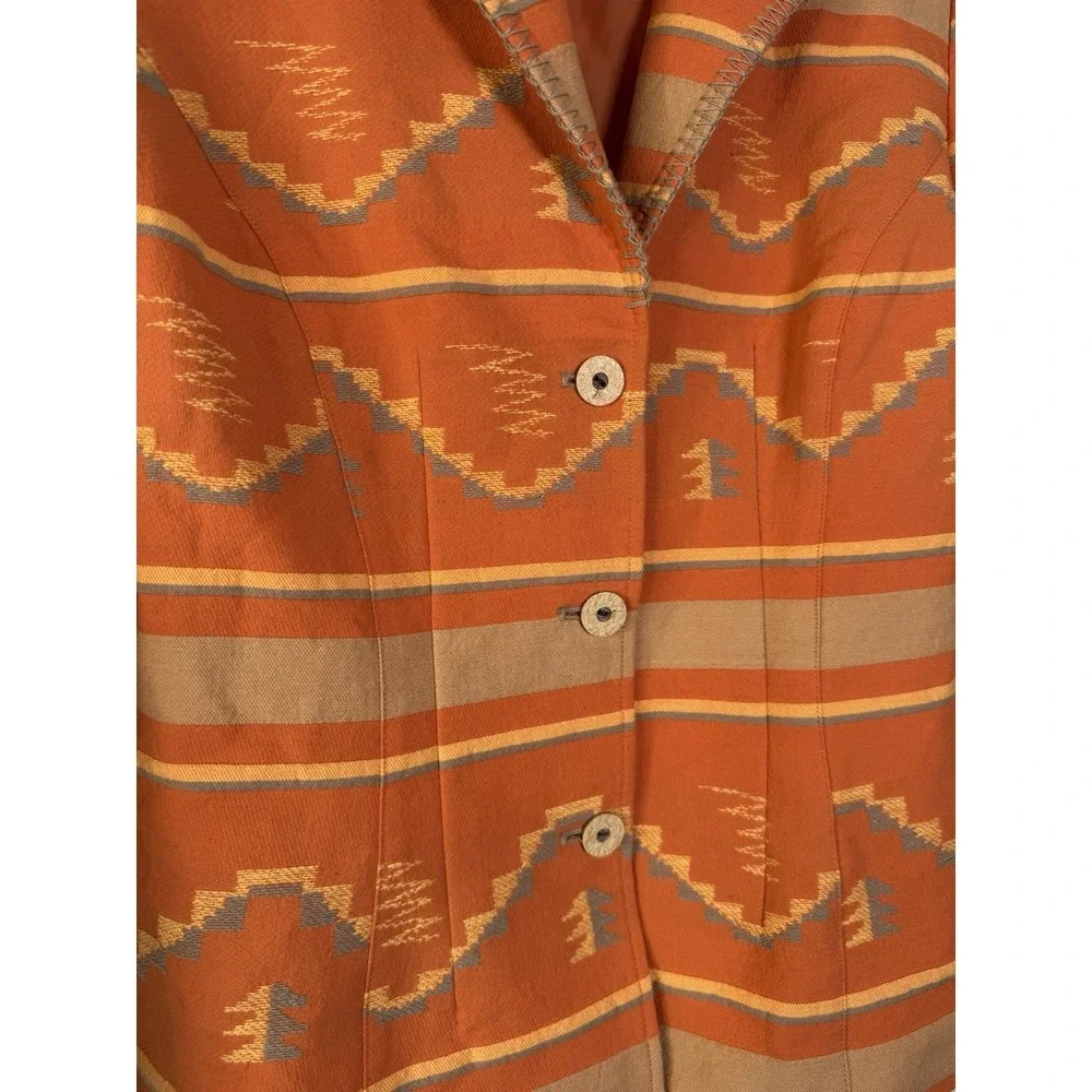 Coldwater Creek Southwestern Aztec Blazer Jacket 10 Coat Coral Orange Gray Lined